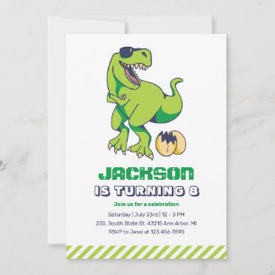 Cool T-Rex Green Dinosaur Kids Birthday Party Kaart