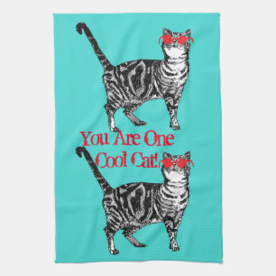 Cool Tabby Cat Sunglazen Aqua Kitchen Tea Towel Theedoek