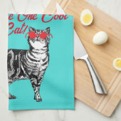 Cool Tabby Cat Sunglazen Mannen Kitchen Tea Towel Theedoek (Quarter Fold)