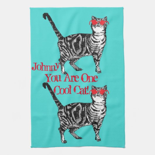 Cool Tabby Cat Sunglazen Mannen Kitchen Tea Towel Theedoek (Verticaal)