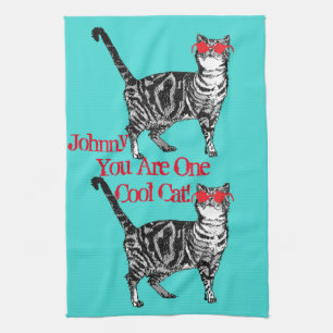 Cool Tabby Kat Zonneglazen Mannen Keukentehanddoek Theedoek