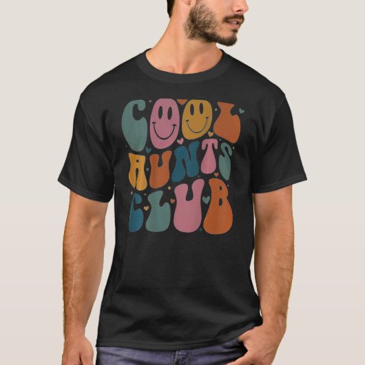 Cool Tante Club Groovy Retro Glimlach Hart op rug T-shirt (Voorkant)