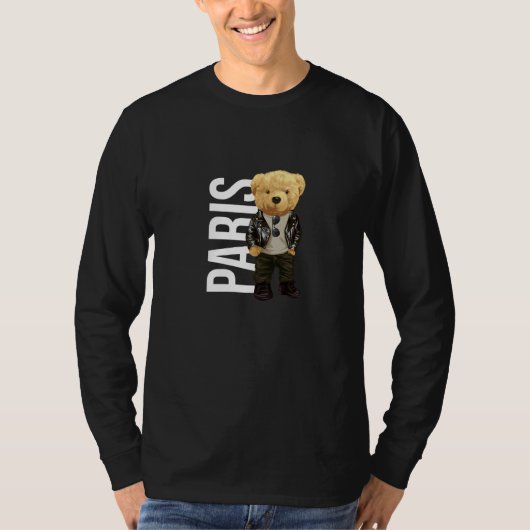 Cool Teddy Bear Boy Paris Style Illustration Graph T-shirt (Voorkant)