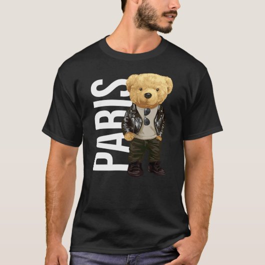 Cool Teddy Bear in Paris France Illustration Graph T-shirt (Voorkant)