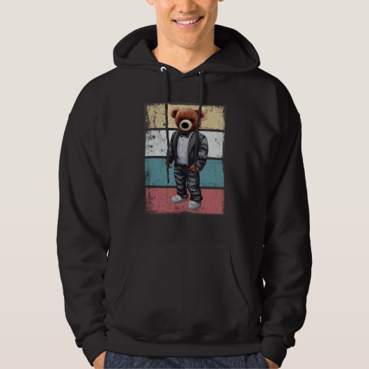 Cool teddy bear with retro background hoodie (Voorkant)