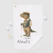 Cool Tee-Rex Golfer Dinosaur Handtekening Naam Golfhanddoek (Insitu)