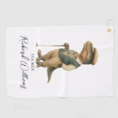 Cool Tee-Rex Golfer Dinosaur Handtekening Naam Golfhanddoek (Horizontaal)
