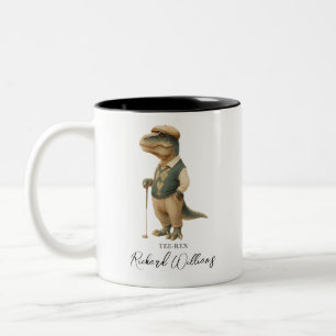 Cool Tee-Rex Golfer Dinosaur Handtekening Naam Tweekleurige Koffiemok
