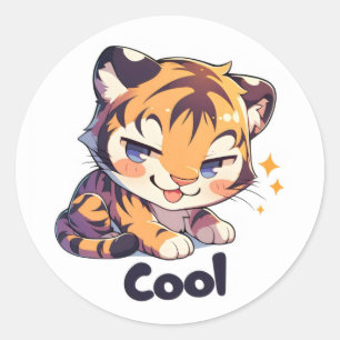 Cool Tiger Anime Ronde Sticker