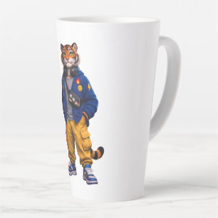 Cool Tijger in Streetwear Kunst - Stedelijke Stijl Latte Mok