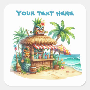 Cool tiki hut tekst toevoegen vierkante sticker