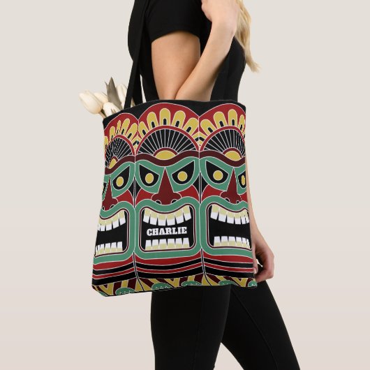 Cool Tiki Totem aangepaste naamzakken Tote Bag (Dichtbij)