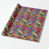Cool tiled pattern comic graffiti teen cadeaupapier (Uitgerold)