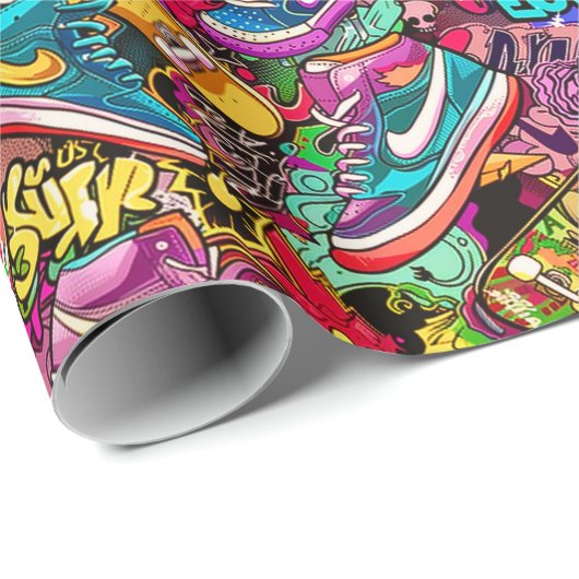Cool tiled pattern comic graffiti teen cadeaupapier (Rol Hoek)