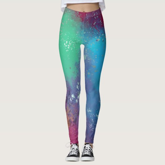 Cool Tones Abstract Oil Paint Gradient Leggings (Devant)