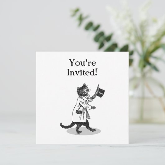 Cool Top Hoed Cat Aangepaste Uitnodiging Sjabloon (Staand voorkant)