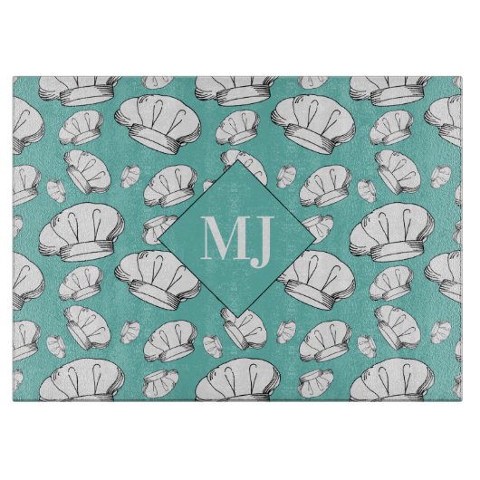 Cool Toque Blanche Chef Petten Patroonmonogram Snijplank (Voorkant)