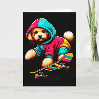 Cool Toy Poodle Dog Skateboarding Illustration Art Kaart