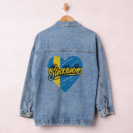 Cool traditioneel Stockholm Zweden vlag blauw Denim Jacket