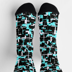 Cool Trendy Black White - Blauwgroen blauw patroon Sokken