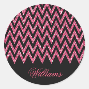 Cool trendy chevron zigzag hot roze faux glitter ronde sticker