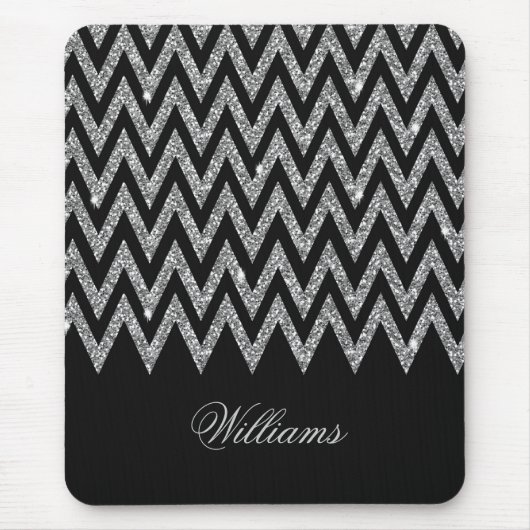 Cool trendy chevron zigzag Silver faux glitter Muismat (Voorkant)