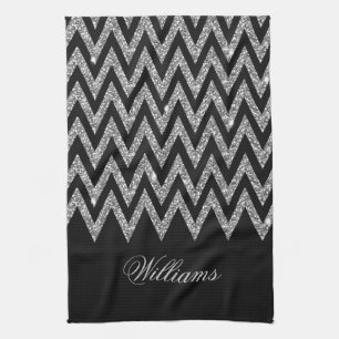 Cool trendy chevron zigzag Silver faux glitter Theedoek