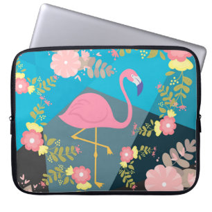 Cool Trendy Cous Cute Pink Girly Floral Flamingo Laptop Sleeve