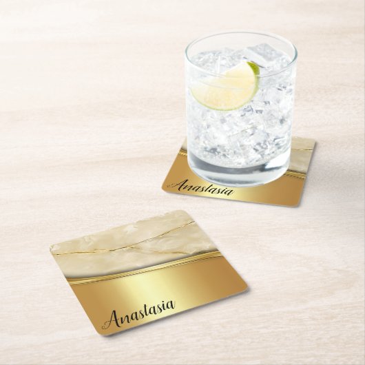Cool Trendy Gold Marble Vierkante Kartonnen Onderzetter (Insitu)