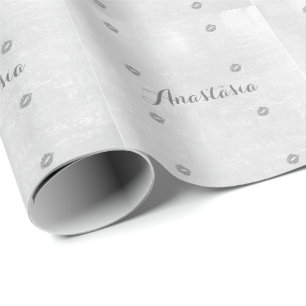 Cool Trendy Gray Kiss whit jouw naam Cadeaupapier
