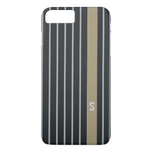 Cool trendy mannelijk zwart grijs strepen monogram iPhone 8 plus / 7 plus hoesje