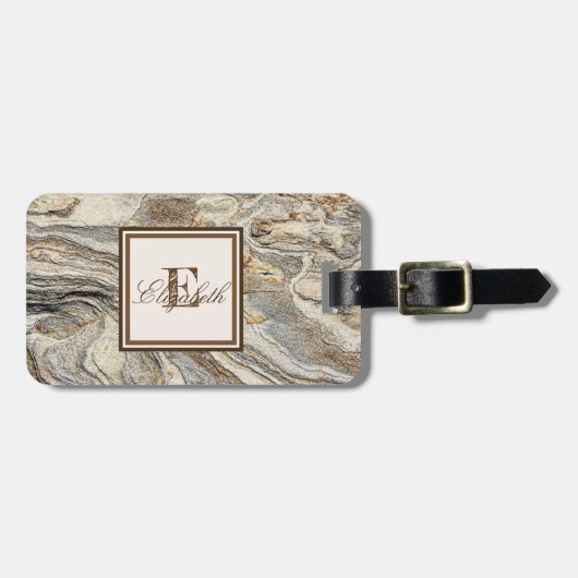 Cool Trendy Marble Texture, Monogram-Personalized Bagagelabel (Voorkant horizontaal)
