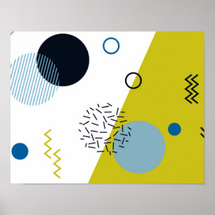 Cool, trendy, modern, Memphis groen blauw geometri Poster