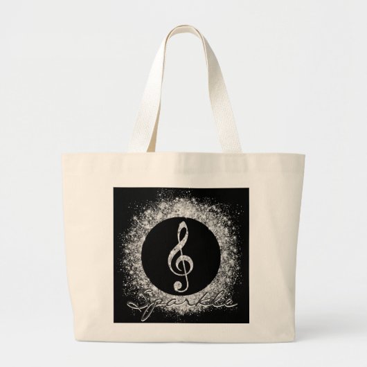 Cool Trendy Music Treble Clef Glitter Sparkles Grote Tote Bag (Voorkant)