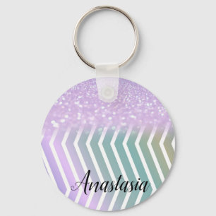Cool Trendy Paarse Glitter Sleutelhanger