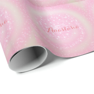 Cool Trendy Pink Sparkly whit jouw naam Cadeaupapier