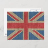 Cool trendy U.K. Union Jack Flag burlap textuur Briefkaart (Voorkant / Achterkant)