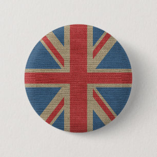 Cool trendy U.K. Union Jack Flag burlap textuur Ronde Button 5,7 Cm