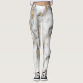 Cool Trendy White Gold Marble Pattern Leggings (Voorkant)