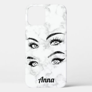 Cool Trendy White Marble, Eyes iPhone 12 Hoesje