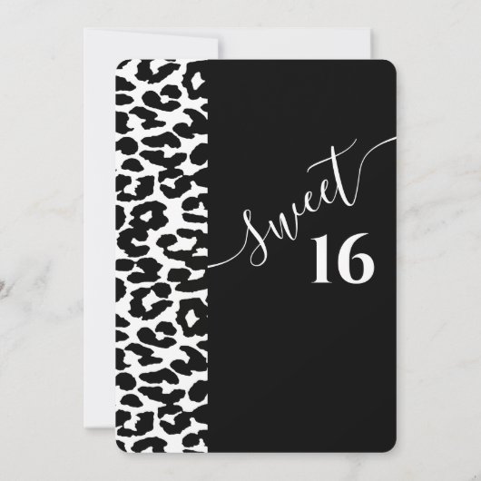 Cool Trendy zwarte witte luipaard zoet 16 Invitati Kaart (Achterkant)