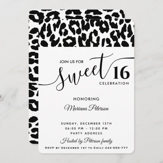 Cool Trendy zwarte witte luipaard, zoet 16 Kaart (Voorkant / Achterkant)
