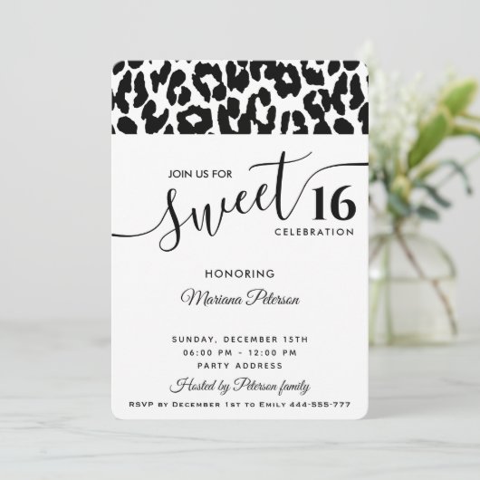 Cool Trendy zwarte witte luipaard, zoet 16 Kaart (Staand voorkant)