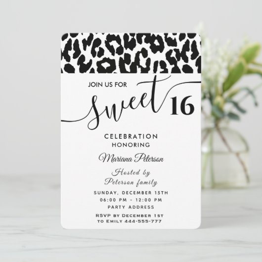 Cool Trendy zwarte witte luipaard, zoet 16 Kaart (Staand voorkant)