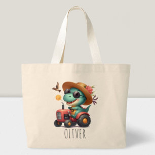 Cool Trex Dinosaur Boeren Bedrijft Rode Tractor Grote Tote Bag