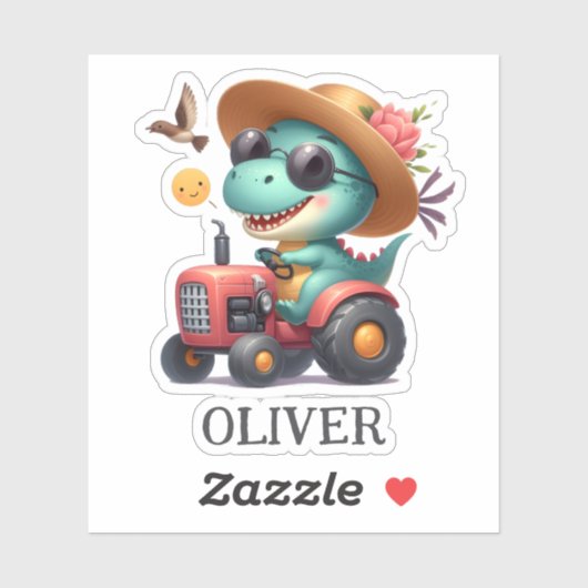 Cool Trex Dinosaurus Boer Rijden Rode Tractor Sticker (Vel)