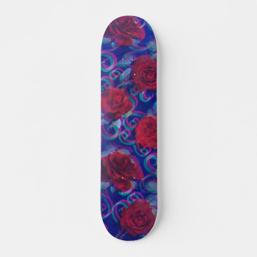 Cool Trippy Glitch Damask Modern Rode Roos Paars Skateboard (Voorkant)