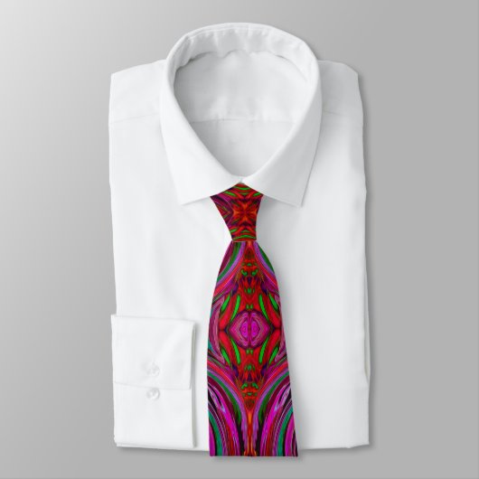 Cool Trippy Magenta, Red en Green Wavy Pattern Stropdas (Gebonden)
