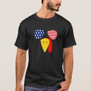Cool Turkey Face American Flag Sunbribril Thanksgi T-shirt