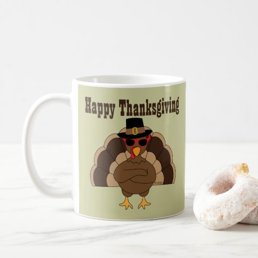 Cool Turkije Happy Thanksgiving aangepaste tekst Koffiemok (Met donut)